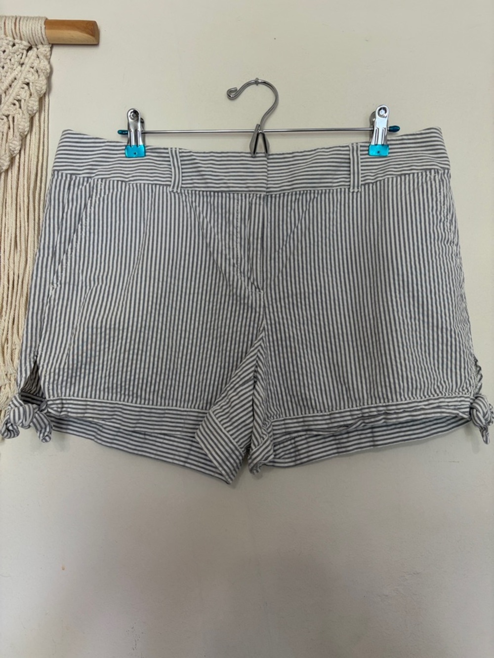 LOFT Striped Tie-Hem Shorts in White and Gray